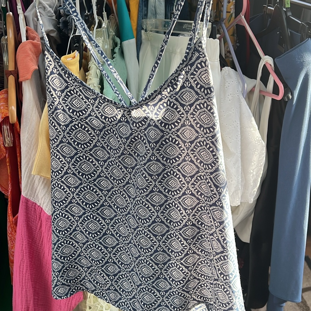 Navy and White Patterned Tank Top